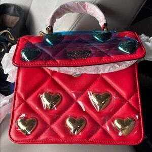 Moschino Red and Gold Heart-Embellished Women's Bag